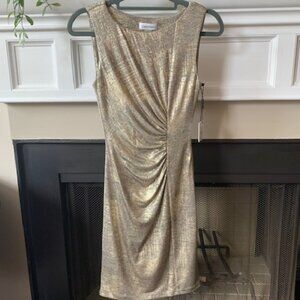 NWT Calvin Klein Gold Shimmer Mini Dress - Size 0 Petite
